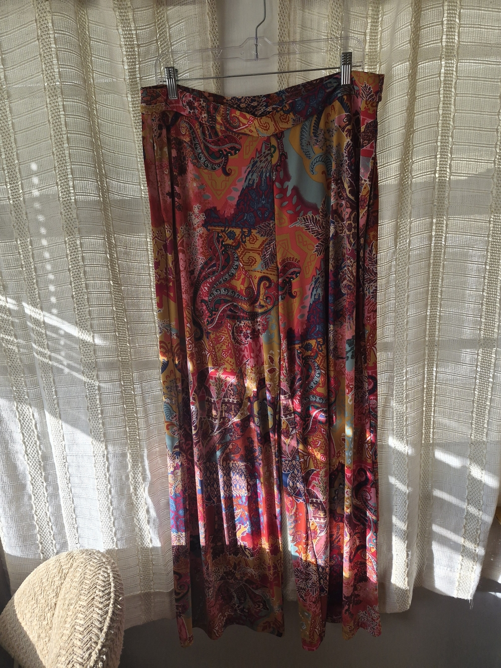 Dennis Basso Multicolor Paisley Wide Legged Pants — Pink, Orange & Blue Size L